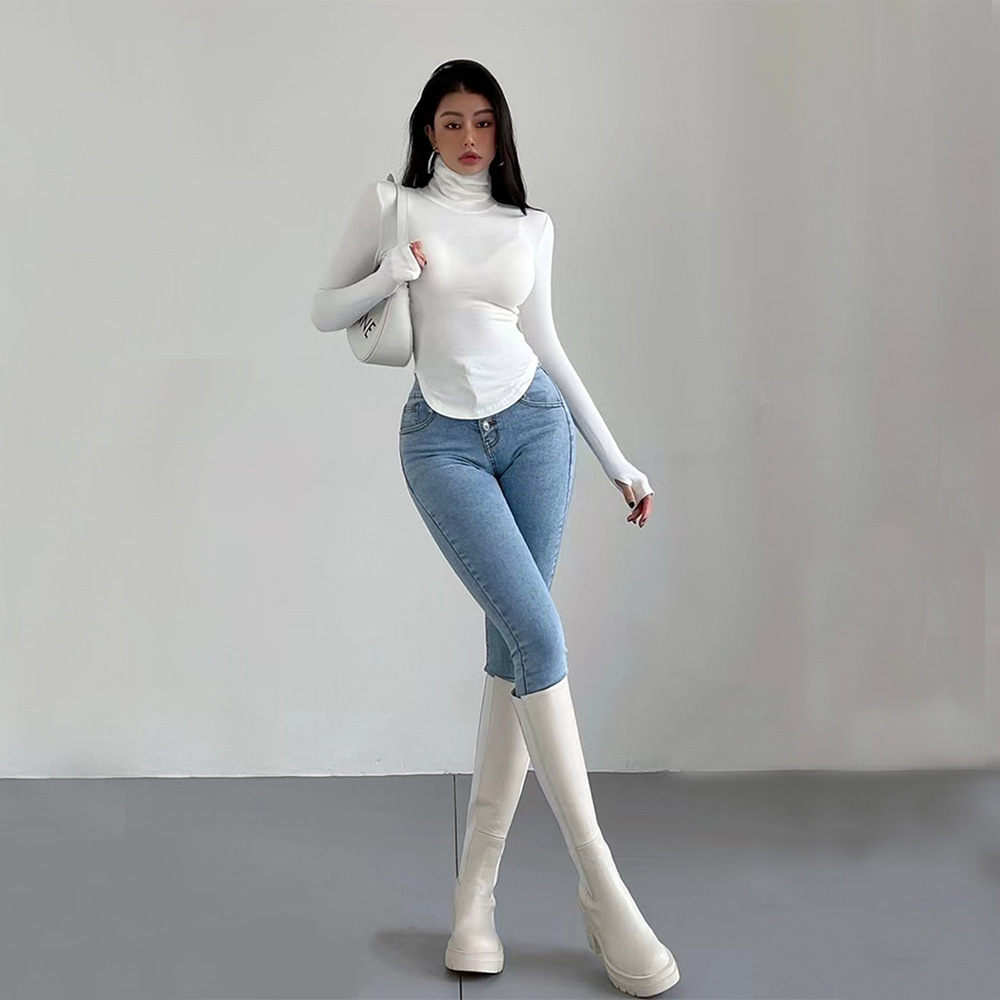 Women's Pure And Sexy Style T-shirt High-neck Slim-fit Figure-hugging Top For Autumn And Winter - Image 4