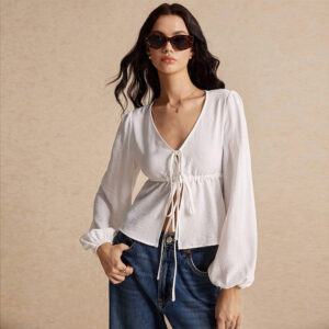 Women's Simple And Elegant Style T-shirt Autumn And Winter Tie Fashion Versatile Long-sleeve Cardigan Top