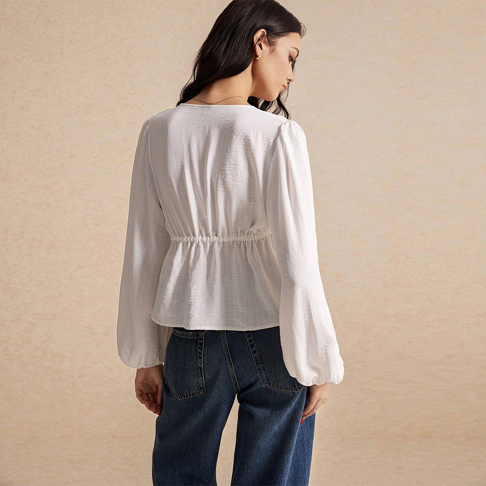 Women's Simple And Elegant Style T-shirt Autumn And Winter Tie Fashion Versatile Long-sleeve Cardigan Top - Image 2