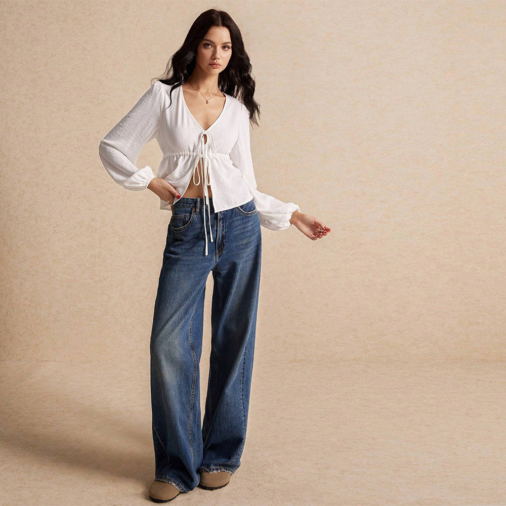 Women's Simple And Elegant Style T-shirt Autumn And Winter Tie Fashion Versatile Long-sleeve Cardigan Top - Image 4