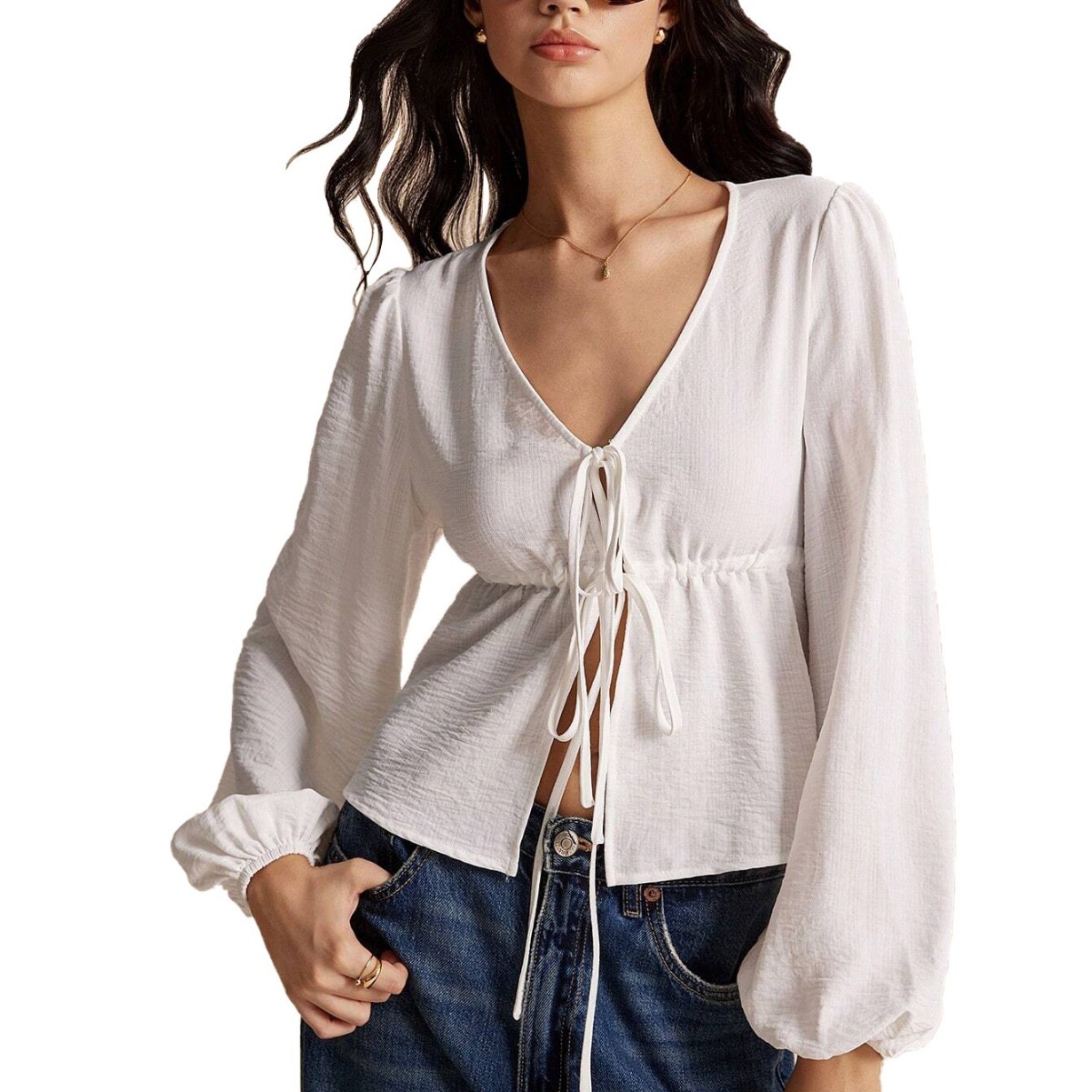 Women's Simple And Elegant Style T-shirt Autumn And Winter Tie Fashion Versatile Long-sleeve Cardigan Top - Image 5