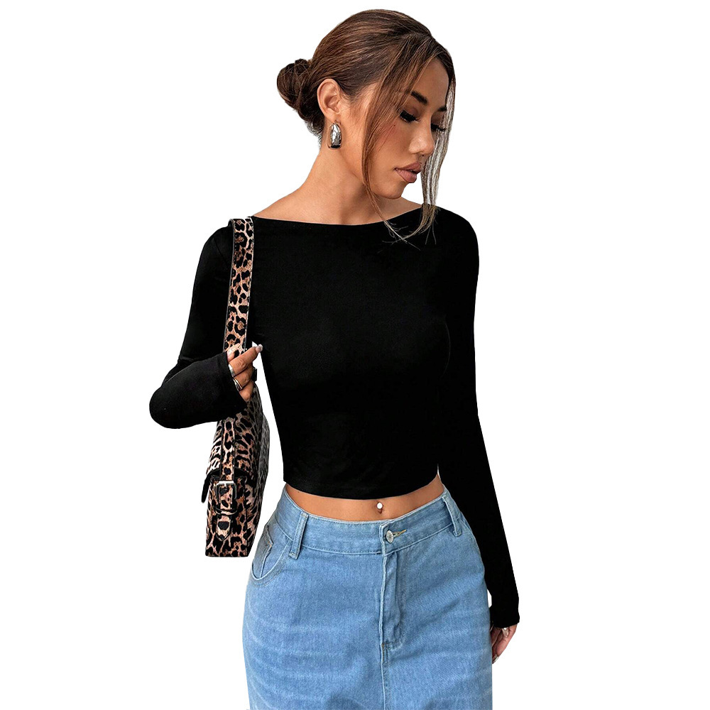 Sexy Style Women's T-shirt New Autumnwinter Backless Design Short Top - Image 5