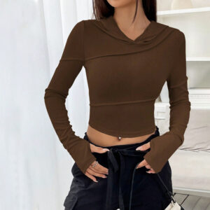 Street Trend V-neck Hoodie Women's Slim-fit Autumn Winter Base Layer Top