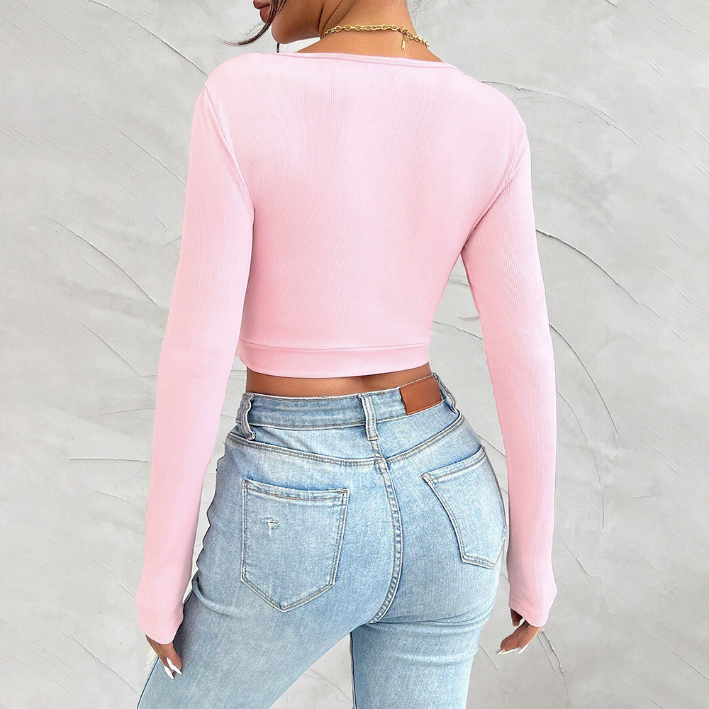 Best-selling Sweet And Spicy Pure Desire Style T-shirt Autumn And Winter U-neck Slim-fit Long-sleeved Top - Image 2