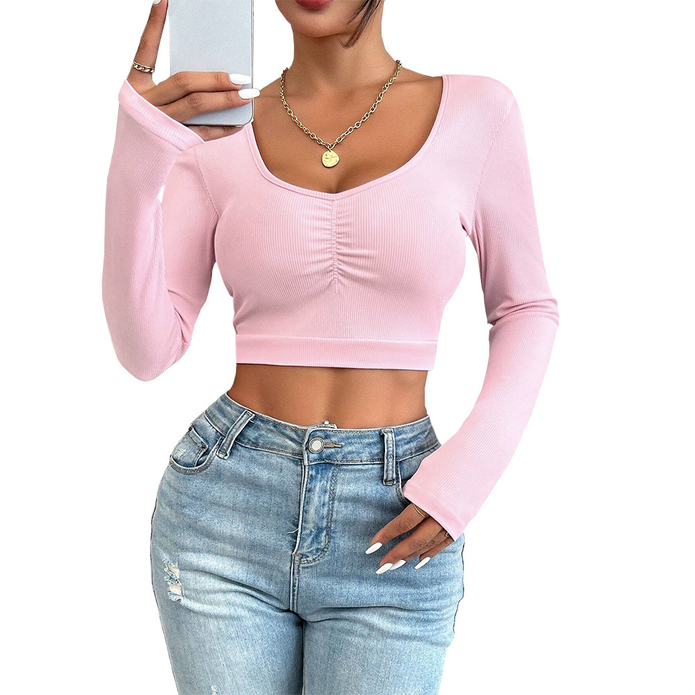 Best-selling Sweet And Spicy Pure Desire Style T-shirt Autumn And Winter U-neck Slim-fit Long-sleeved Top - Image 5