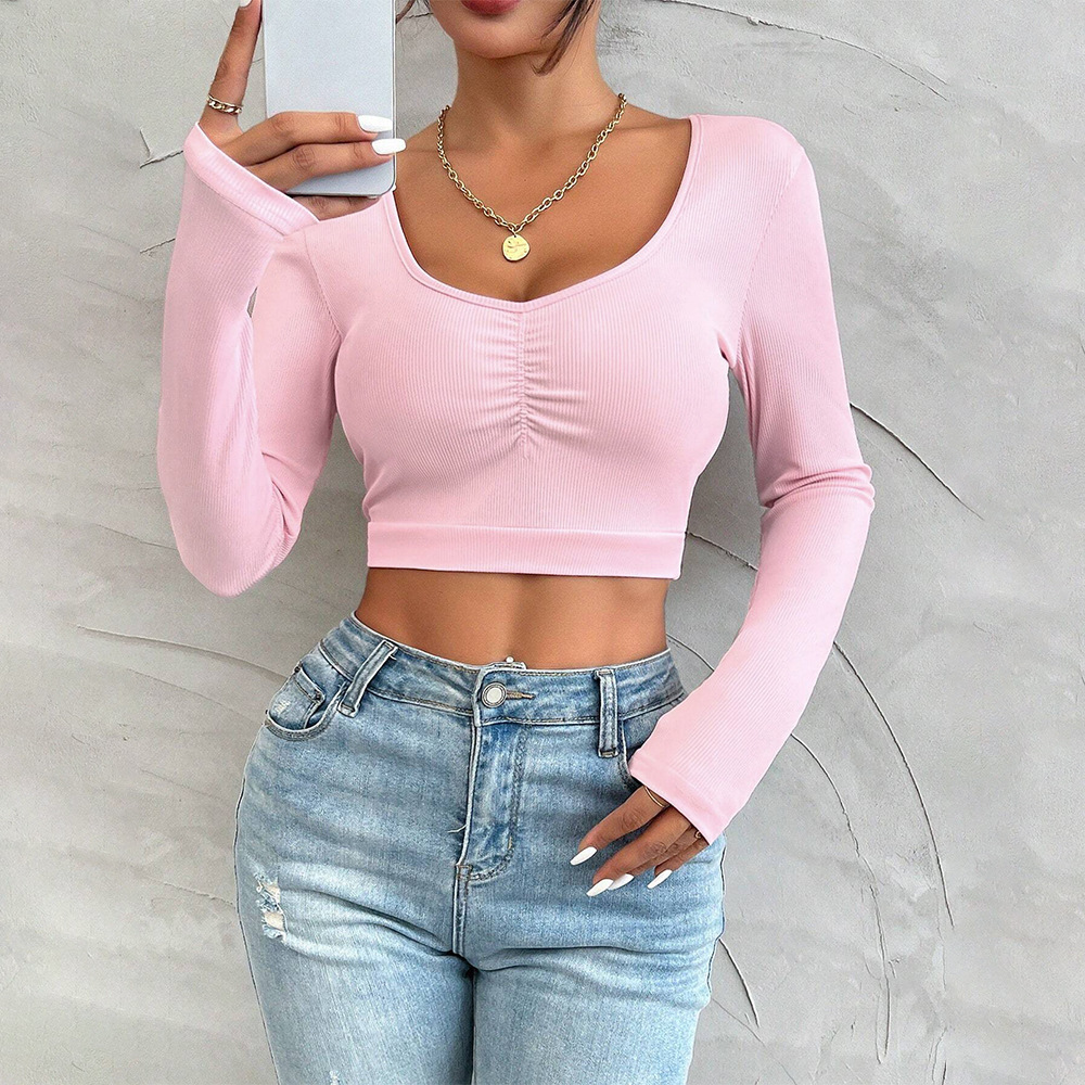 Best-selling Sweet And Spicy Pure Desire Style T-shirt Autumn And Winter U-neck Slim-fit Long-sleeved Top - Image 6