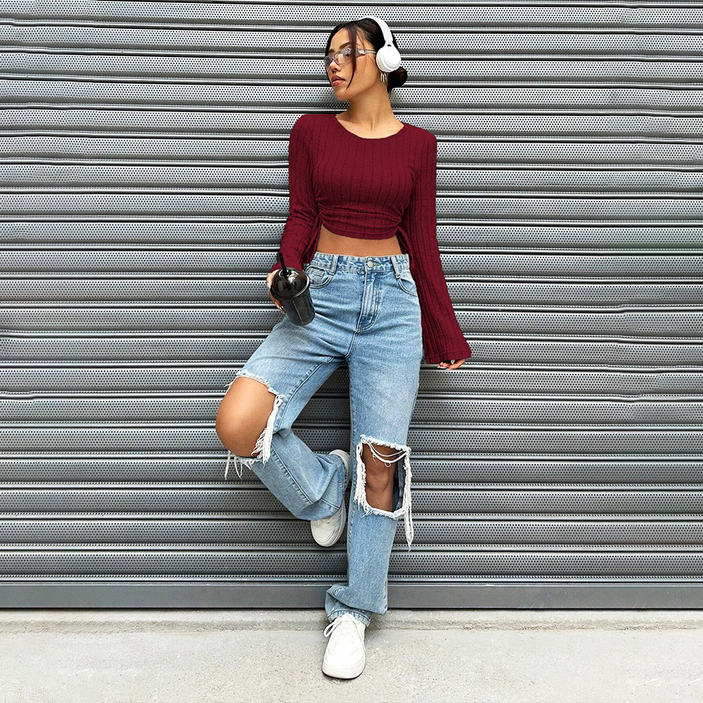 Women's Fashion Trend T-shirt Autumn Winter Street Style Slim Fit Short Top - Image 4