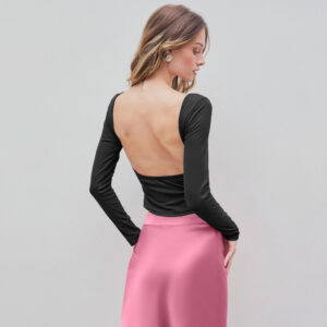 Sexy Style T-shirt Autumn And Winter Backless Design Short Slim-fitting Base Top For Women