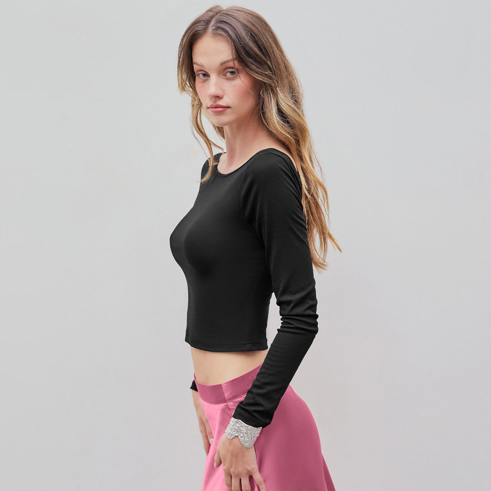 Sexy Style T-shirt Autumn And Winter Backless Design Short Slim-fitting Base Top For Women - Image 2