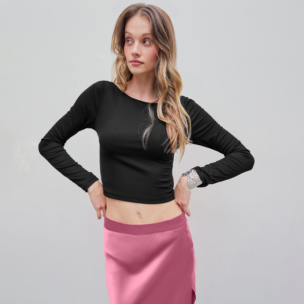 Sexy Style T-shirt Autumn And Winter Backless Design Short Slim-fitting Base Top For Women - Image 6