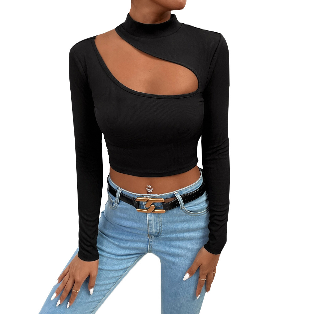 Women's Fashion Trend T-shirt Autumn And Winter Slim-fit Crop Top With Long Sleeves - Image 5