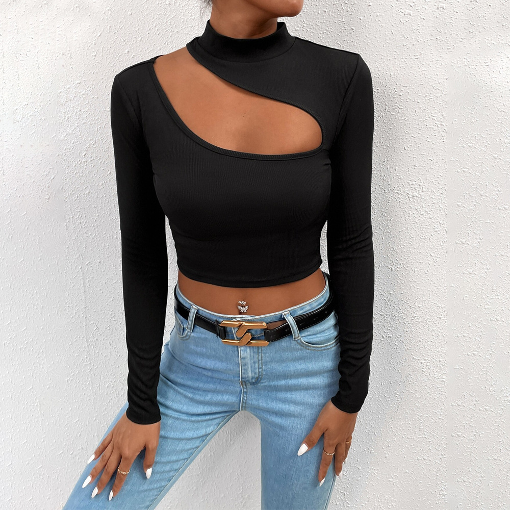 Women's Fashion Trend T-shirt Autumn And Winter Slim-fit Crop Top With Long Sleeves - Image 6