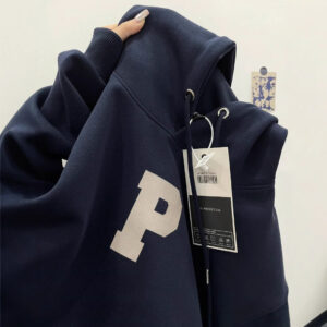 American Retro Navy Blue Hooded Sweater For Women