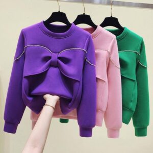 Fashionable All-match Round Neck Diamond Bow Sweater
