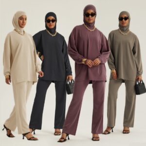 Middle Eastern Muslim Women's Loose Outerwear Long Sleeve Pants Suit