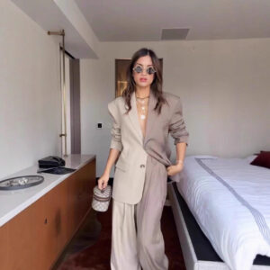 Ladies' Fashion Two-tone Casual Dark Brown Suit