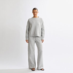 Round-neck Backless Knit Sweater Long Sleeve Pants Set For Women