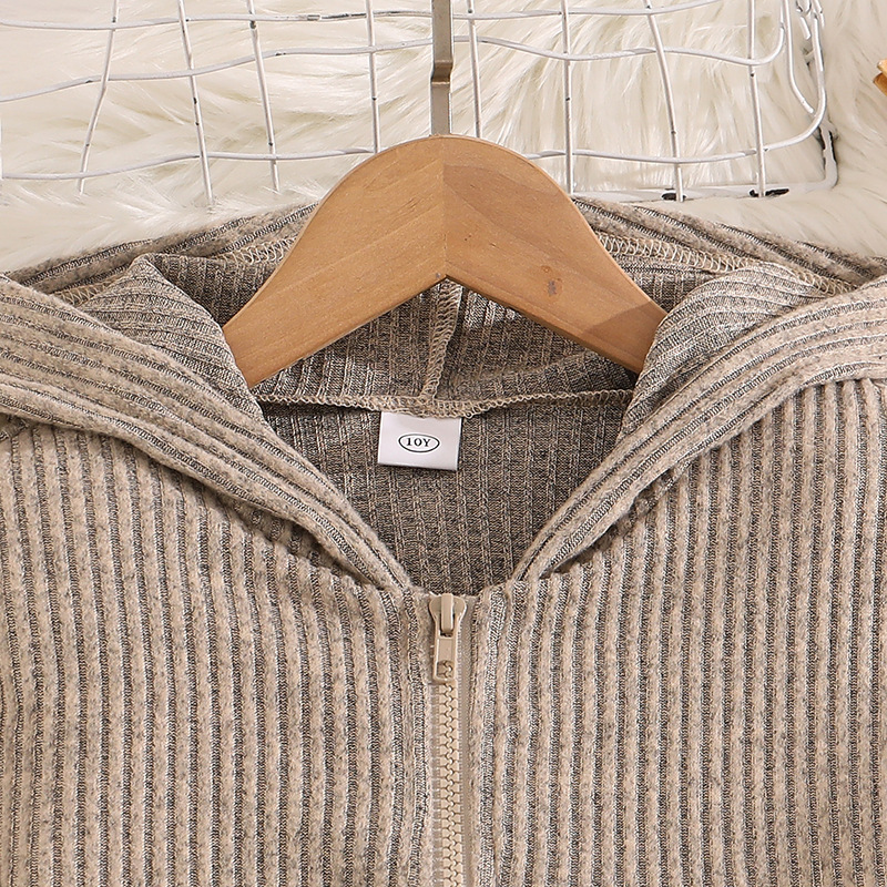 Autumn And Winter New Knit Ribbed Long-sleeve Hooded Zip-up Sweater - Image 3
