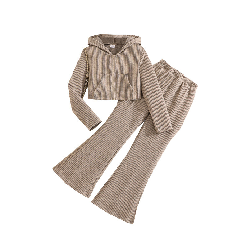 Autumn And Winter New Knit Ribbed Long-sleeve Hooded Zip-up Sweater - Image 5