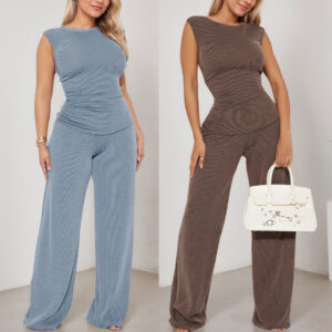 Fashion Waist-cinching Sleeveless Two-piece Set, Straight Silhouette