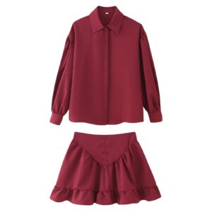 Women's Fashion Simple Lapel Shirt And Flared Skirt Set