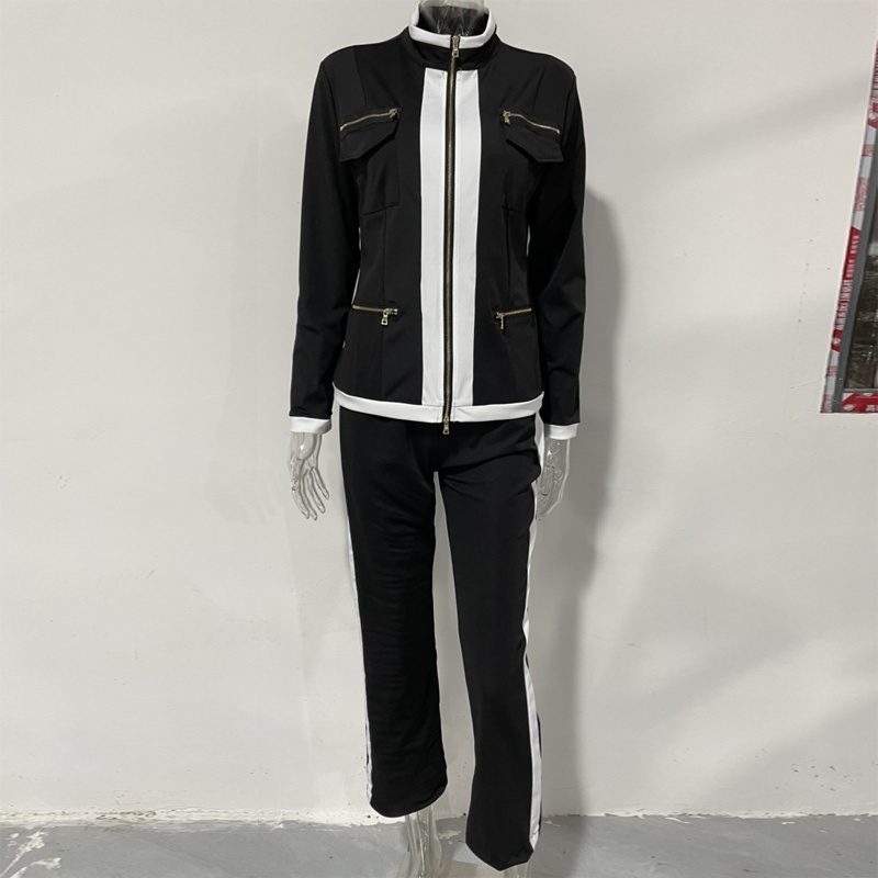 Women's Casual 2-Piece Sport Set, Color-Block Zip Jacket & Straight Leg Pants For Spring And Fall - Image 3