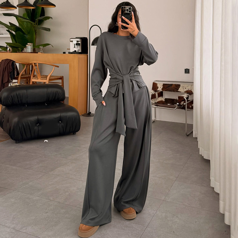 Stylish And Comfortable Waist-tied Ribbon Pants Casual Suit - Image 2