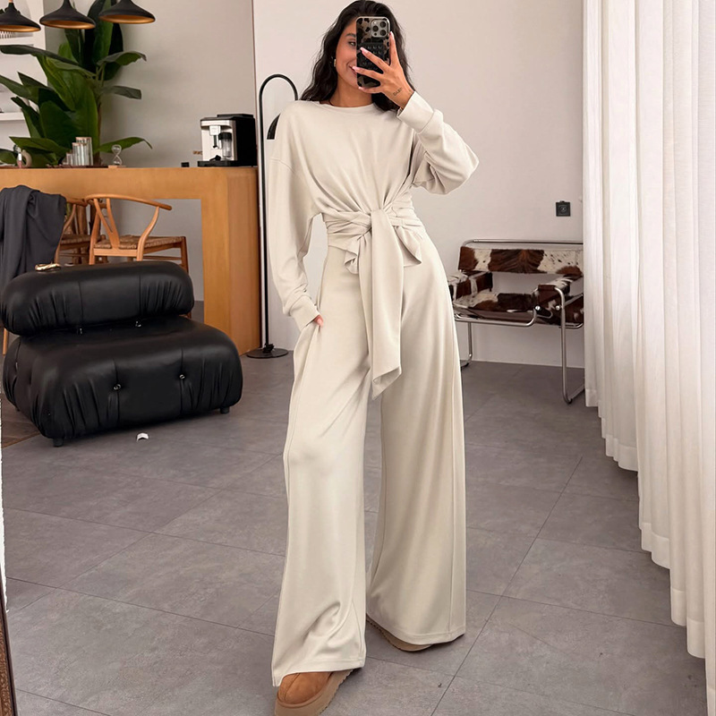 Stylish And Comfortable Waist-tied Ribbon Pants Casual Suit - Image 3