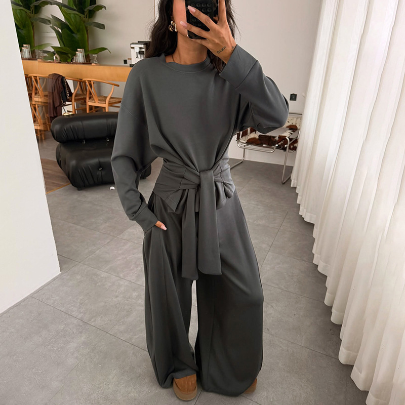 Stylish And Comfortable Waist-tied Ribbon Pants Casual Suit - Image 4