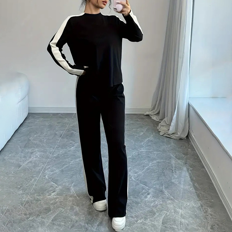 Women's Color Block Lounge Set - 2 Piece Pullover & Wide-Leg Pants, Fall Travel Sweatsuit - Image 5