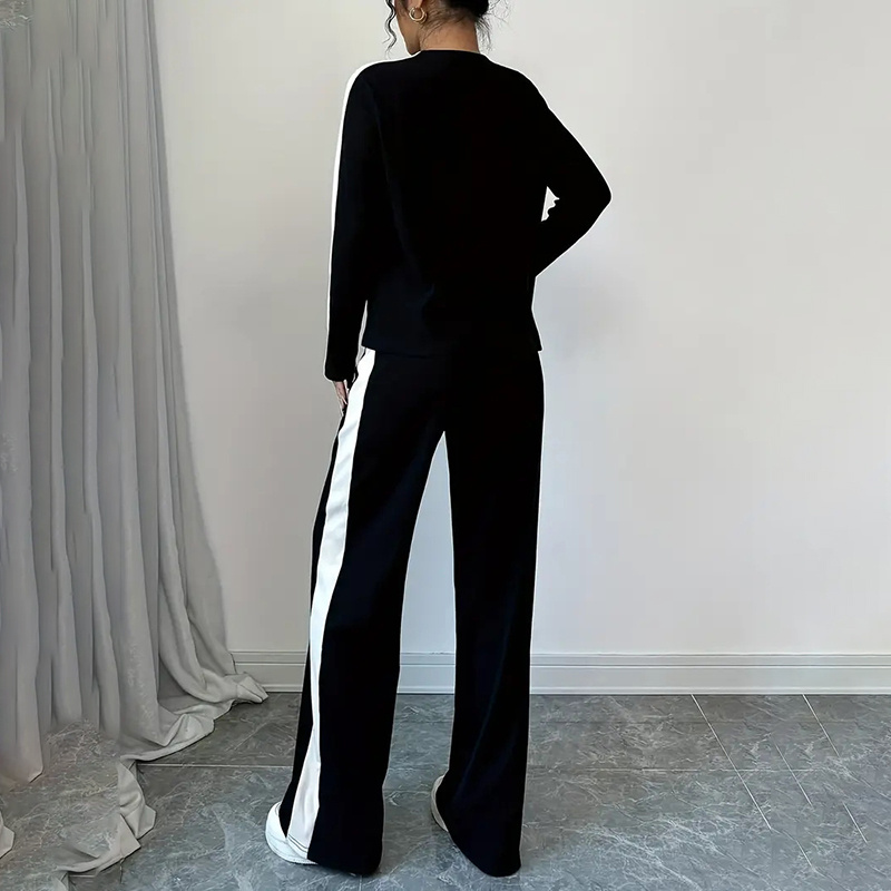 Women's Color Block Lounge Set - 2 Piece Pullover & Wide-Leg Pants, Fall Travel Sweatsuit - Image 6