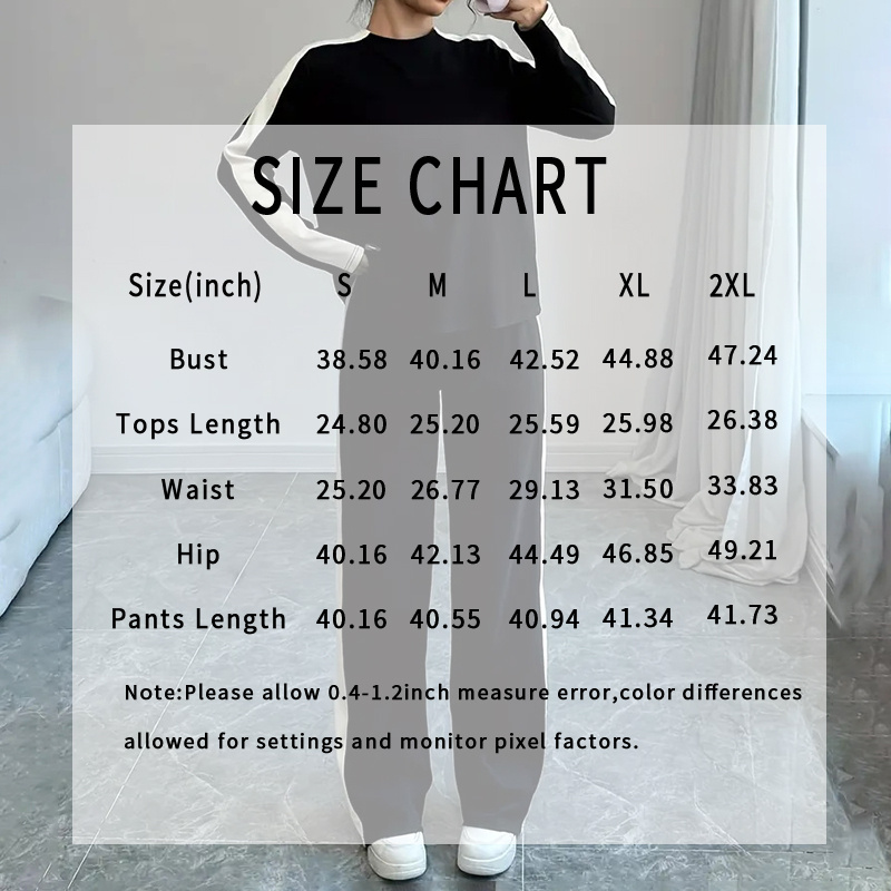 Women's Color Block Lounge Set - 2 Piece Pullover & Wide-Leg Pants, Fall Travel Sweatsuit - Image 7