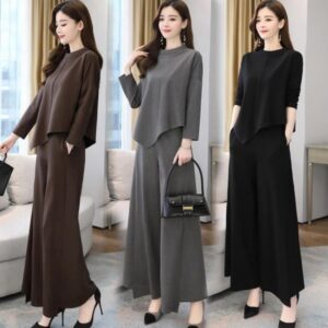 Spring And Autumn Wide-leg Pants Set Casual Stylish Culottes Two-piece