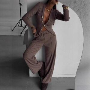 Women's Casual Button-Up Top And Pants Set