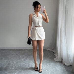 Elegant Solid Color Vest And Skirt Two-piece Set For Women