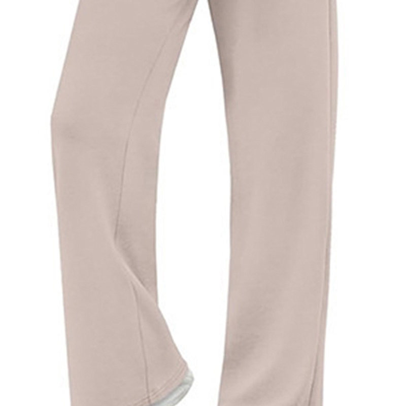 Women's Solid Color 2-Piece Set, Crew Neck Long Sleeve Ruffle Design Top With Tie-Waist Wide Leg Pants For Spring And Fall - Image 3