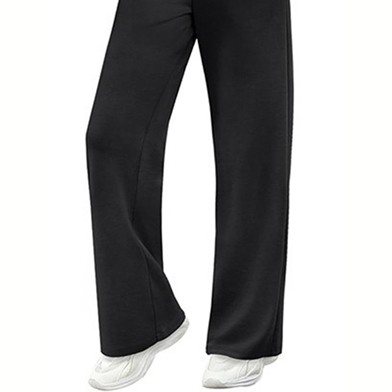 Women's Solid Color 2-Piece Set, Crew Neck Long Sleeve Ruffle Design Top With Tie-Waist Wide Leg Pants For Spring And Fall - Image 6