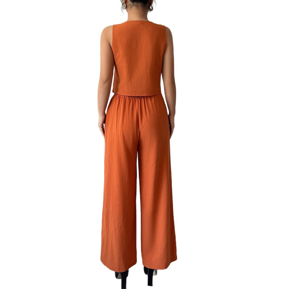 Simple Sleeveless Wide-leg Pants Two-piece Set For Women - Image 4