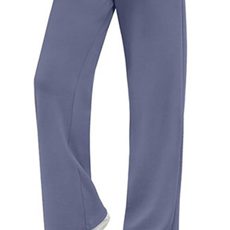 Women's Solid Color 2-Piece Set, Crew Neck Long Sleeve Ruffle Design Top With Tie-Waist Wide Leg Pants For Spring And Fall - Image 9