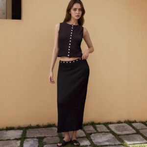 Fashion Sleeveless Top Knitted Long Skirt Ladies Suit