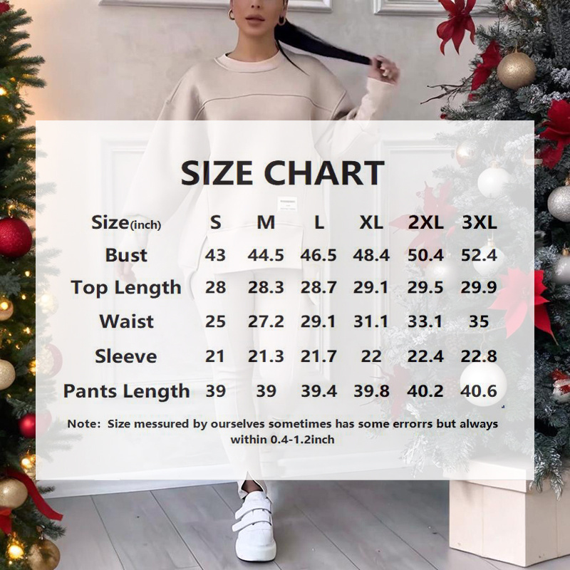 Women's Solid Color 2-Piece Set, Loose Fit Top With Slit Hem & Slim Fit Pants For Spring And Fall - Image 5