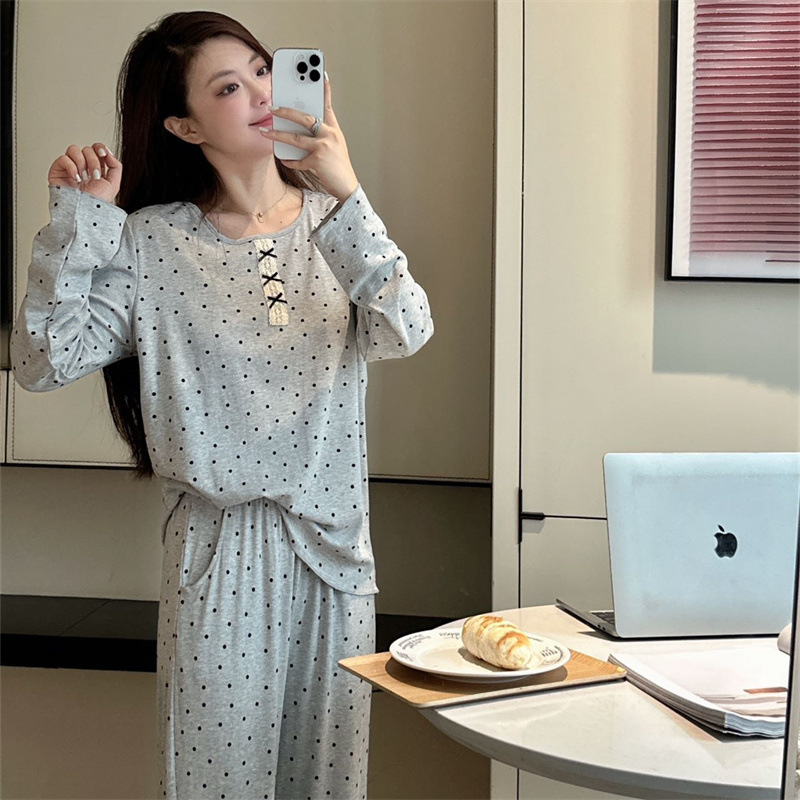 Women's Fashion Long Dot Pajama Set - Image 3