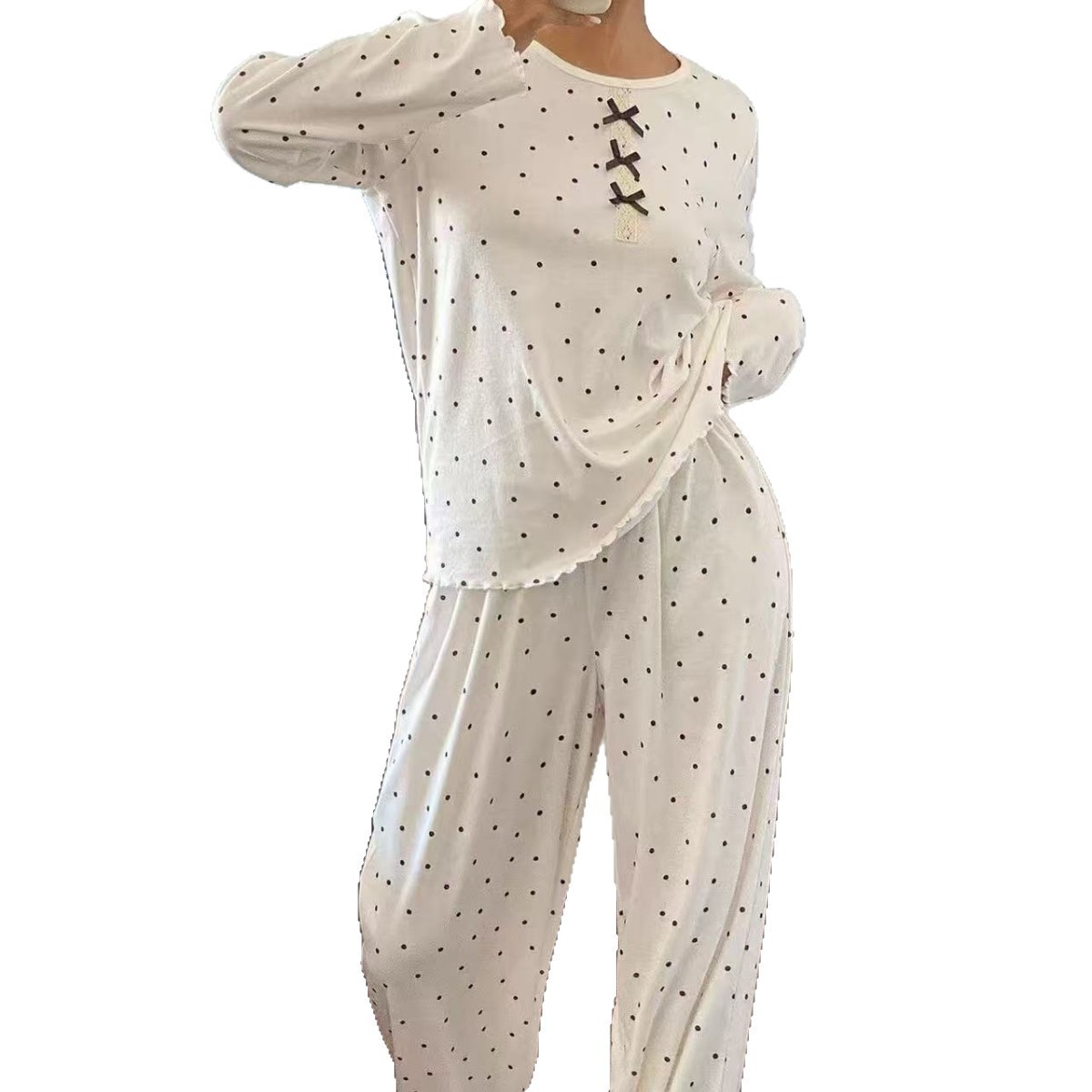 Women's Fashion Long Dot Pajama Set - Image 5