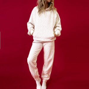 Hooded Sweatshirt Jogger Pants Floral Print Warm And Stylish Set