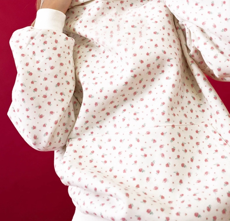 Hooded Sweatshirt Jogger Pants Floral Print Warm And Stylish Set - Image 4