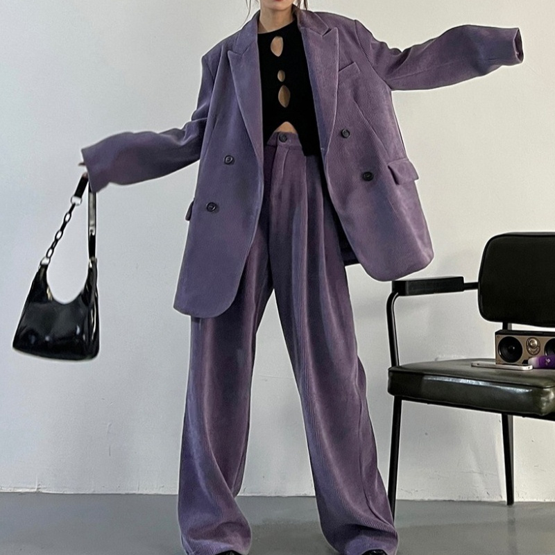 Western Red And Purple Corduroy Leisure Suit Wide-leg Pants