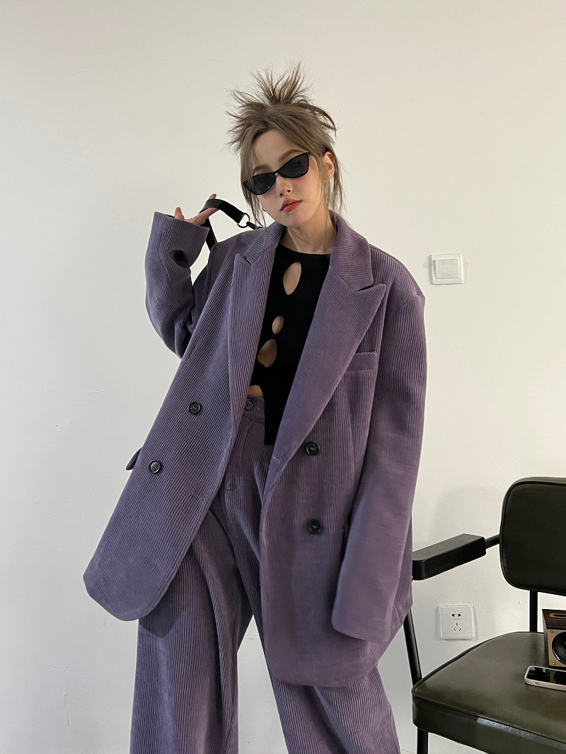 Western Red And Purple Corduroy Leisure Suit Wide-leg Pants - Image 2