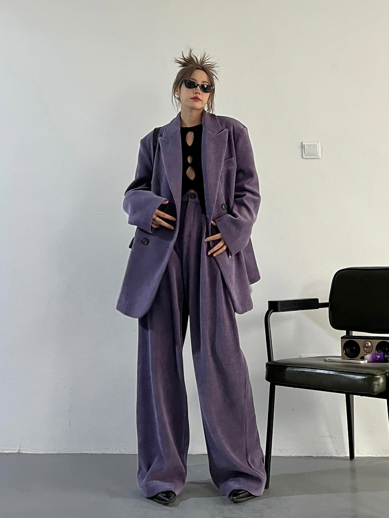 Western Red And Purple Corduroy Leisure Suit Wide-leg Pants - Image 3