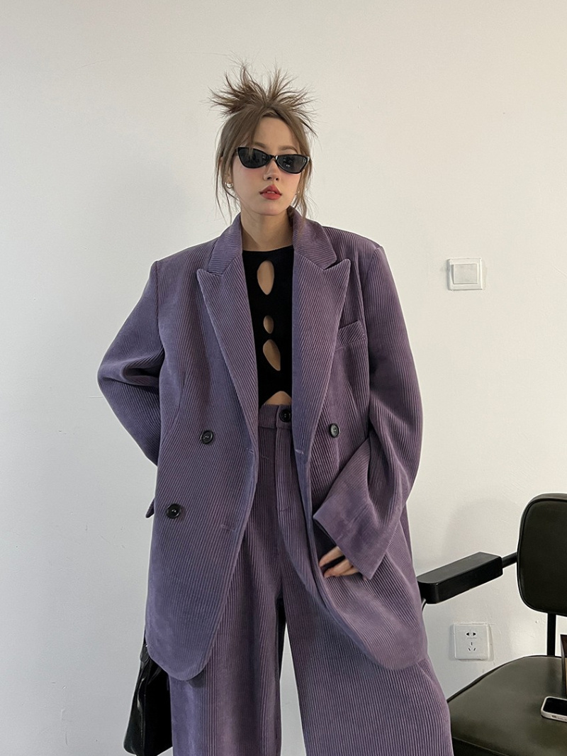 Western Red And Purple Corduroy Leisure Suit Wide-leg Pants - Image 4