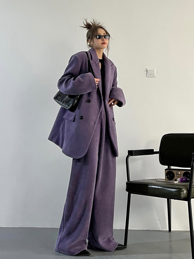 Western Red And Purple Corduroy Leisure Suit Wide-leg Pants - Image 5